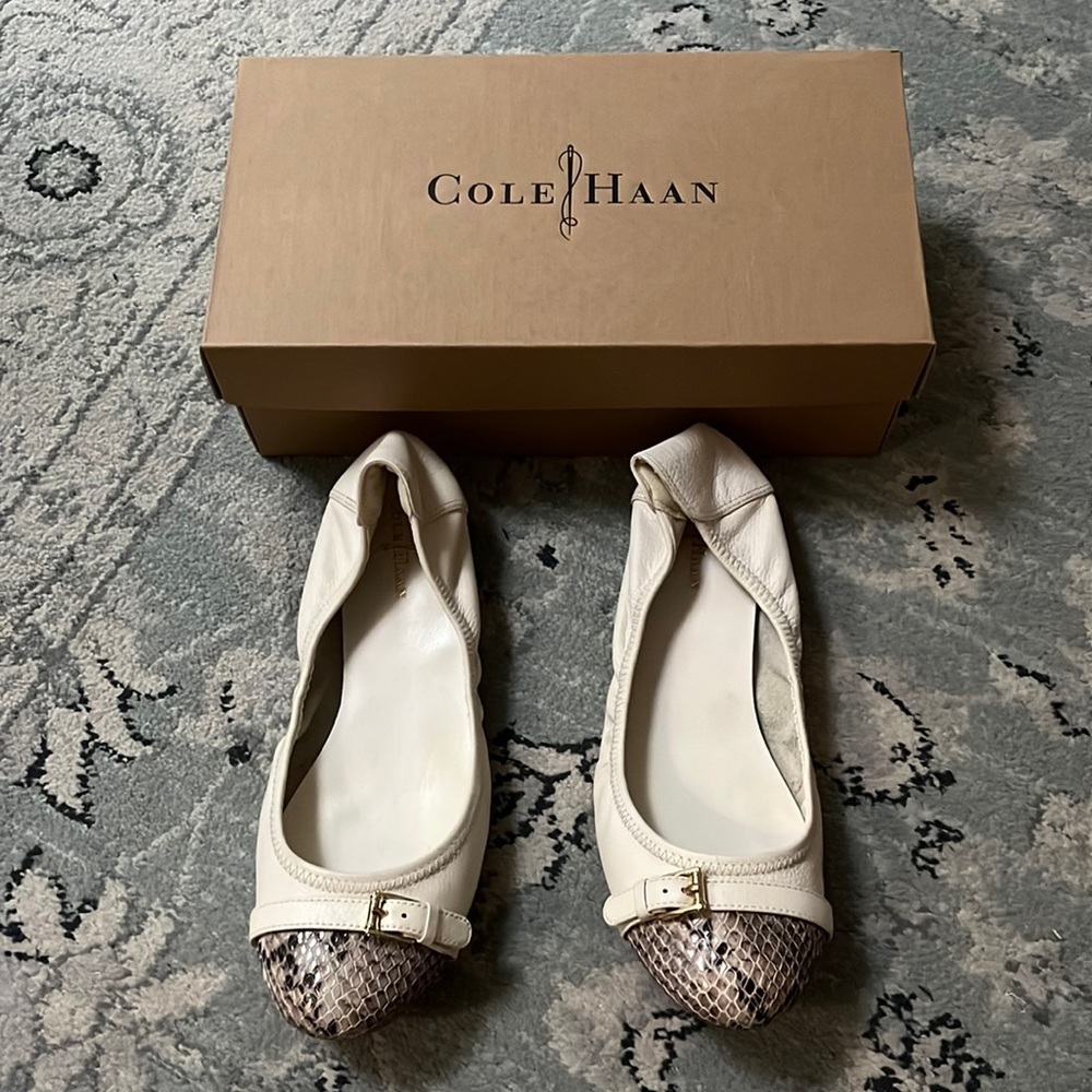 Cole Haan Ballet Flats- ivory/snake print- 7-1/2 worn maybe 1 time
